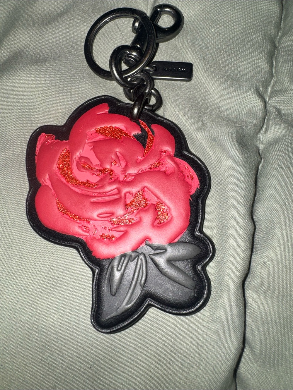 Coach Camo Red Rose Glitter Floral Bag Charm Keychain super RARE! Fob